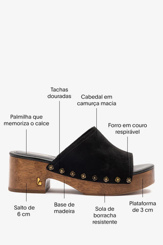Mule Plataforma Willow Camurça Preto Sandal Larroudé