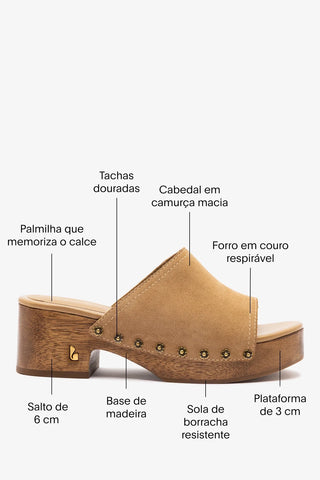 Mule Plataforma Willow Camurça Caramelo Sandal Larroudé