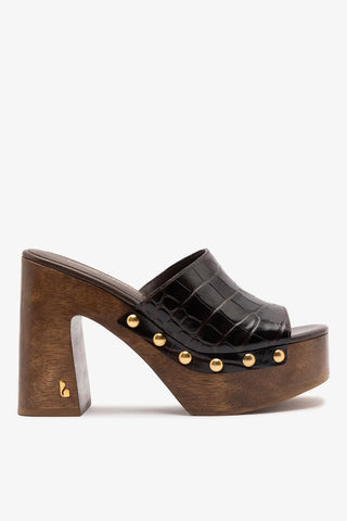Larroudé x Kenneth Cole: Mule Couro Croco Marrom Mule Larroudé x Kenneth Cole