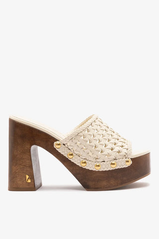 Larroudé x Kenneth Cole: Mule Macramê Couro Off White Mule Larroudé x Kenneth Cole