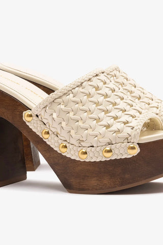Larroudé x Kenneth Cole: Mule Macramê Couro Off White Mule Larroudé x Kenneth Cole