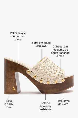 Larroudé x Kenneth Cole: Mule Macramê Couro Off White Mule Larroudé x Kenneth Cole
