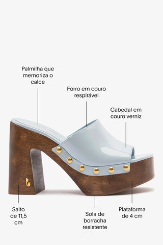 Larroudé x Kenneth Cole: Mule Couro Verniz Azul Mule Larroudé x Kenneth Cole
