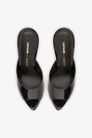 Larroudé x Nicolò B.: Mule Malibu Couro Verniz Preto Mule Larroudé x Nicolò Beretta
