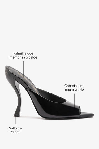 Larroudé x Nicolò B.: Mule Malibu Couro Verniz Preto Mule Larroudé x Nicolò Beretta