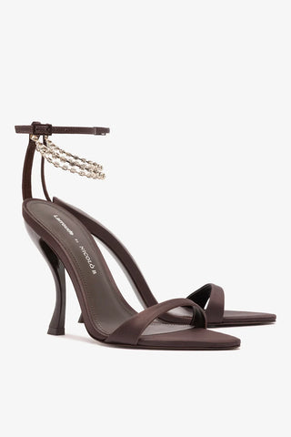 Larroudé x Nicolò B.: Sandália Nana Cetim Marrom Sandal Larroudé x Nicolò Beretta