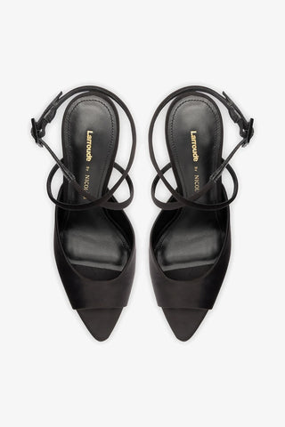 Larroudé x Nicolò B.: Sandália Lola Cetim Preto Larroudé x Nicolò Beretta