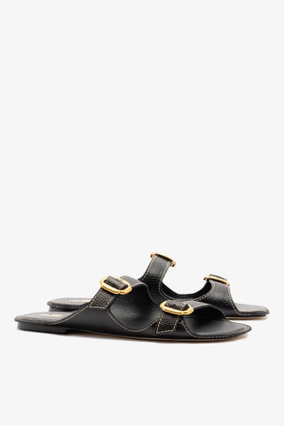 Flat Amalfi Couro Preto Flat Sandal Larroudé
