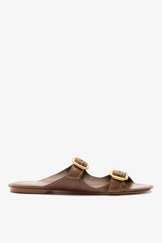 Flat Amalfi Couro Marrom Flat Sandal Larroudé