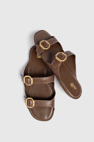 Flat Amalfi Couro Marrom Flat Sandal Larroudé