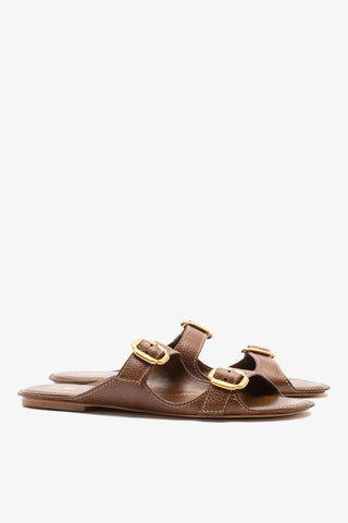 Flat Amalfi Couro Marrom Flat Sandal Larroudé