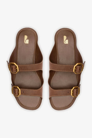 Flat Amalfi Couro Marrom Flat Sandal Larroudé