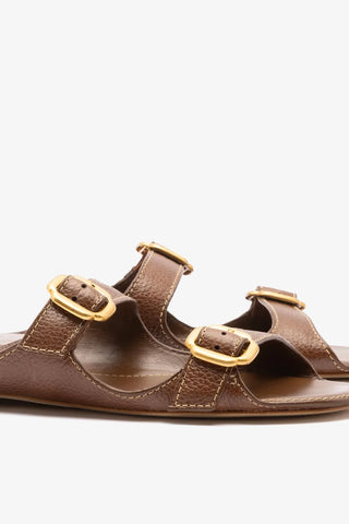 Flat Amalfi Couro Marrom Flat Sandal Larroudé