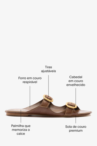 Flat Amalfi Couro Marrom Flat Sandal Larroudé