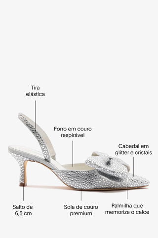 Slingback Elle Mini Prateado e Cristais Pump Larroudé