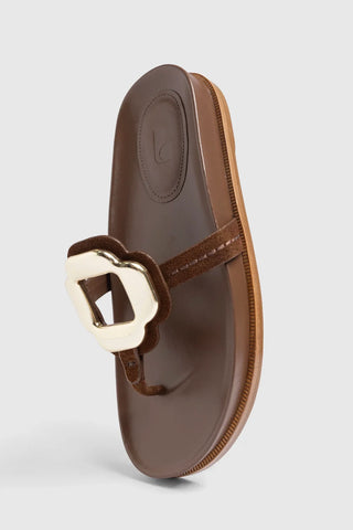 Sandália Margherita Sport Camurça Marrom Flat Sandal Larroudé