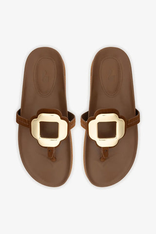 Sandália Margherita Sport Camurça Marrom Flat Sandal Larroudé