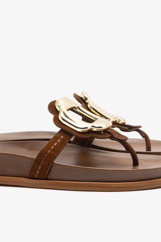 Sandália Margherita Sport Camurça Marrom Flat Sandal Larroudé
