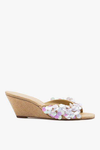 Larroudé x Ciao Lucia: Mule Anabela Madalena Ráfia Bege Mule Larroudé x Ciao Lucia