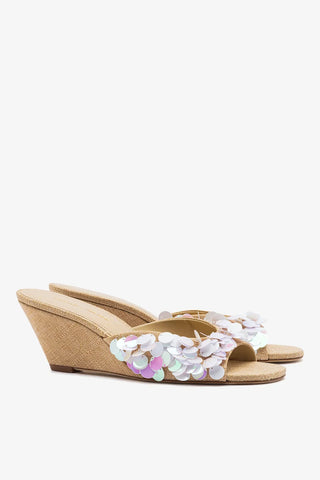 Larroudé x Ciao Lucia: Mule Anabela Madalena Ráfia Bege Mule Larroudé x Ciao Lucia