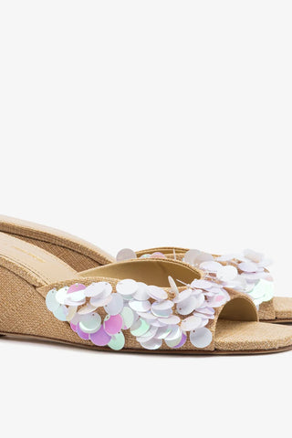 Larroudé x Ciao Lucia: Mule Anabela Madalena Ráfia Bege Mule Larroudé x Ciao Lucia