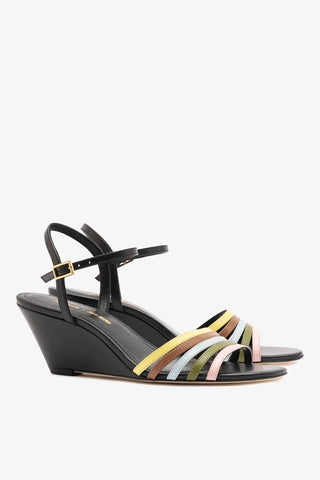 Larroudé x Ciao Lucia: Sandália Anabela Daiana Couro Preto Sandal Larroudé x Ciao Lucia