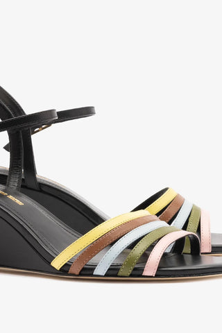 Larroudé x Ciao Lucia: Sandália Anabela Daiana Couro Preto Sandal Larroudé x Ciao Lucia