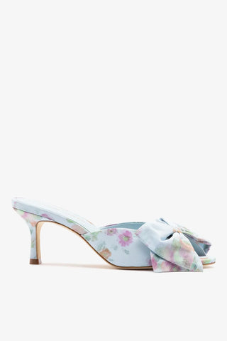 Larroudé x Markarian: Mule Peep Toe Elle Tecido Floral Azul Mule Larroudé x Markarian