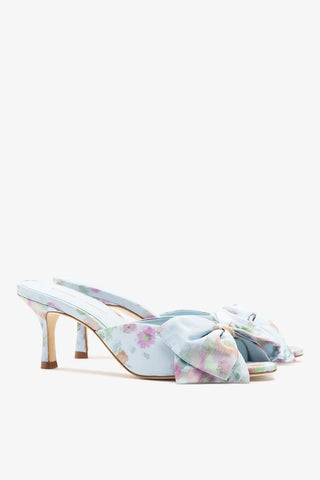 Larroudé x Markarian: Mule Peep Toe Elle Tecido Floral Azul Mule Larroudé x Markarian