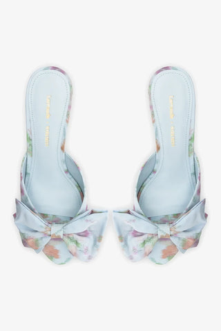 Larroudé x Markarian: Mule Peep Toe Elle Tecido Floral Azul Mule Larroudé x Markarian