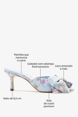 Larroudé x Markarian: Mule Peep Toe Elle Tecido Floral Azul Mule Larroudé x Markarian