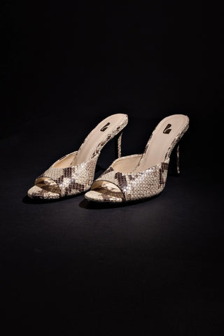 Mule Jasmine Hi Couro Cobra Bege Sandal Larroudé