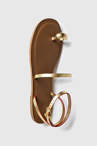 Flat Biarritz Couro Dourado Flat Sandal Larroudé