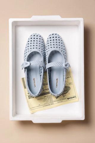 Sapatilha Verona New Macramê Couro Azul Ballerina Larroudé