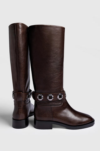 Bota Flat Milan Couro Marrom Boot Larroudé