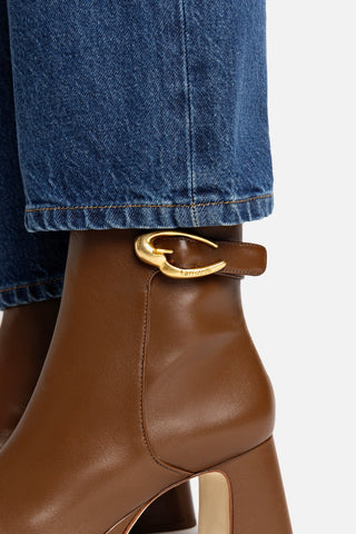 Bota Plataforma Dolly Verona Low Couro Marrom Boot Larroudé