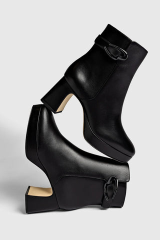 Bota Plataforma Dolly Verona Low Couro Preto Boot Larroudé