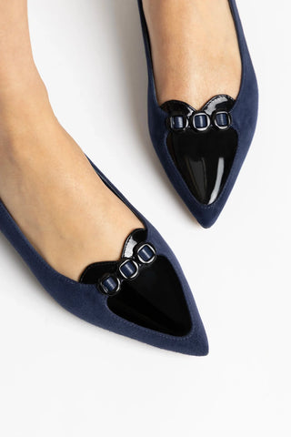 Sapatilha Audrey Camurça Azul e Couro Preto Ballerina Larroudé