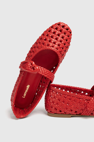Sapatilha Verona New Macramê Couro Vermelho Ballerina Larroudé