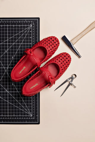 Sapatilha Verona New Macramê Couro Vermelho Ballerina Larroudé