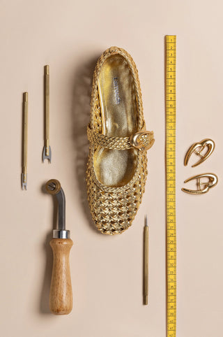 Sapatilha Verona New Macramê Couro Dourado Ballerina Larroudé