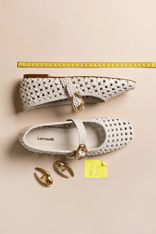 Sapatilha Verona New Macramê Couro Off White Ballerina Larroudé