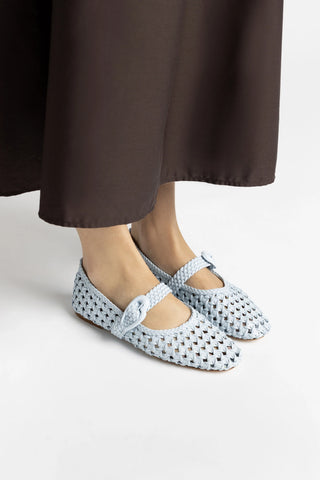 Sapatilha Verona New Macramê Couro Azul Ballerina Larroudé