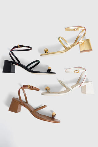 Sandália Salto Bloco Biarritz Couro Preto Sandal Larroudé