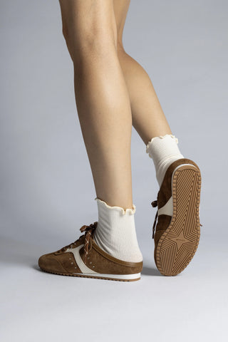 Mule Stella Camurça Marrom e Couro Off White Sneaker Larroudé