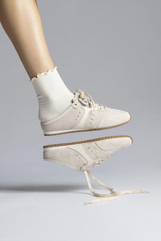 Mule Stella Camurça Cinza e Couro Off White Sneaker Larroudé