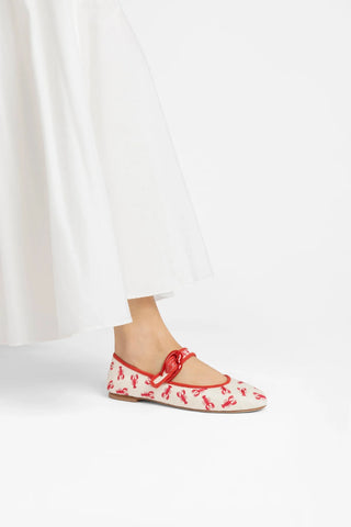 Sapatilha Verona Lona Off White e Bordado Lagosta Ballerina Larroudé