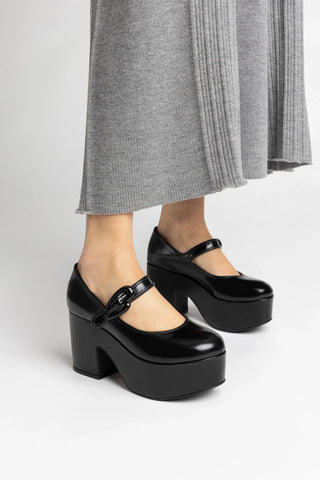 Scarpin Plataforma Verona Couro Preto Pump Larroudé
