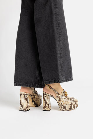 Slingback Plataforma Harrington Hi Couro Cobra Bege Pump Larroudé