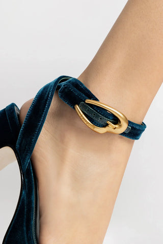 Sandália Dolly Verona Low Veludo Azul Sandal Larroudé